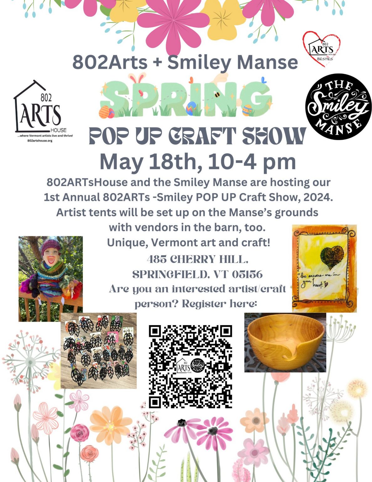 Spring Popup Show 802ARTs-Smiley Spring POP UP Craft Show, 2024 – 802 ARTs House